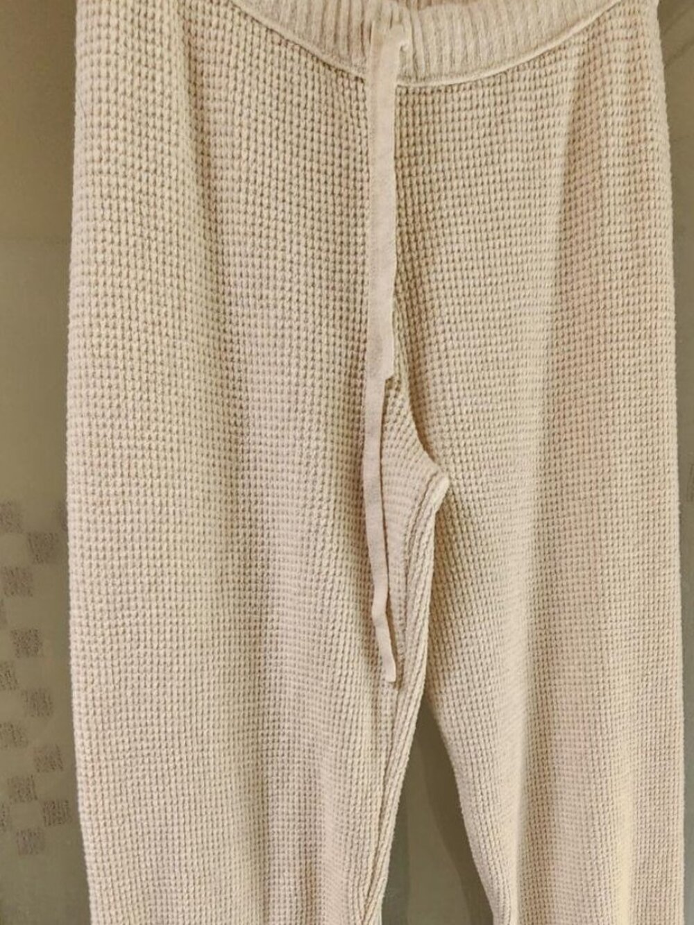 Aerie Cream Waffle Knit Cotton Blend Jogger Pants Cozy Lounge Size M